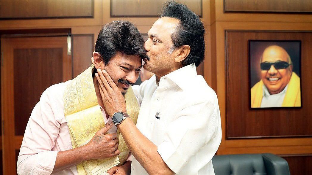 <div class="paragraphs"><p>Udhayanidhi Stalin with his father and Tamil Nadu&nbsp;Chief Minister M K Stalin</p></div>